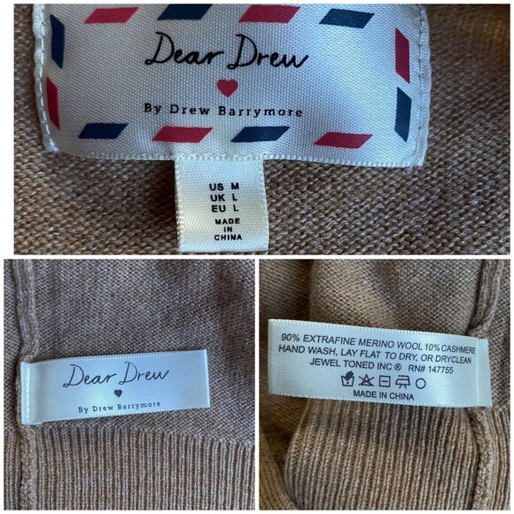 Dear Drew by Drew Barrymore Beige Tan Cashmere Wool Wrap Top Size M - Picture 10 of 11